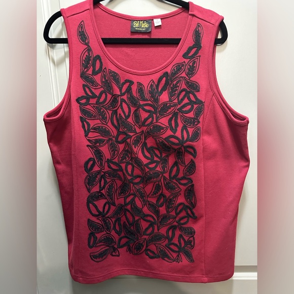 Bob Mackie Tops - Bob Mackie Wearable Art Size 1X Maroon/Black Embroidered Tank Top NWOT